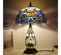 TCODTPOL Tiffany Stained Glass Table Lamp 12X19 Inches,Blue Lotus