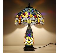 TCODTPOL Tiffany Stained Glass Table Lamp 12X19 Inches,Blue Yellow