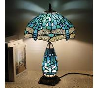 TCODTPOL Tiffany Stained Glass Table Lamp 12X19 Inches,Green Dragonfly