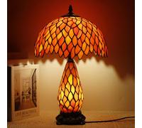 TCODTPOL Tiffany Stained Glass Table Lamp 12X19 Inches,Wisteria Red Orange