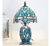 TCODTPOL Tiffany Stained Glass Table Lamp 8X14 Inches(Green Dragonfly)
