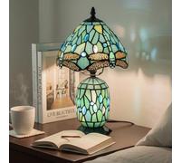 TCODTPOL Tiffany Stained Glass Table Lamp 8X14 Inches(Sea Blue Dragonfly)