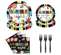 Tcoyodw Game Night Party Tableware Set 96 Pcs Family Board Game Adults Chess Card Playing Card Kids Game Night Party Disposable Plates Napkins Forks Decorations Serve 24 Guests