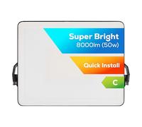 TCP 50W LED Security Floodlight, Outdoor, Bright 8000lm, Cool White 4000K, IP65 Waterproof, Easy Install Long Adjustable Bracket, Easy Push Connector Enery Class C No Plug Garage Garden