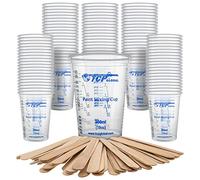 TCP Global 10 Ounce (300ml) Disposable Flexible Clear Graduated Plastic Mixing Cups - Box of 100 Cups & 50 Mixing Sticks - Use for Paint, Resin, Epoxy, Art, Kitchen - Measuring Ratios 2-1, 3-1, 4-1 ML