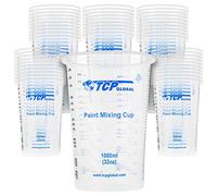 TCP Global 32 Ounce (1000ml) Disposable Flexible Clear Graduated Plastic Mixing Cups - Box of 50 Cups - Use for Paint, Resin, Epoxy, Art, Kitchen, Cooking, Baking - Measuring Ratios 2-1, 3-1, 4-1, ML