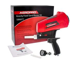 TCP Global Gravity Feed Sand Blaster Gun Kit - Hand Held Sand Blasting Spray Gun with 2 Ceramic Nozzle Tips and Air Regulator - Blast Abrasive Media, Soda, Bead, Walnut, Aluminum Oxide - Pneumatic