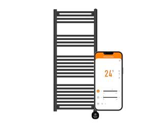 TCP Smart Modern Black Ladder Style Towel Rail Radiator 1000W App Control Works with Alexa, Google Home & Siri Shortcuts, WiFi, IP24 Bathroom, Towel Warmer, Screen, Timer & Smart Schedule 500 x 1250mm