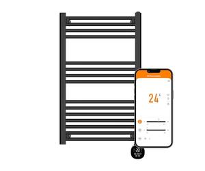 TCP Smart Modern Black Ladder Style Towel Rail Radiator 500W App Control Works with Alexa, Google Home & Siri Shortcuts, WiFi, IP24 Bathroom, Towel Warmer, Screen, Timer & Smart Schedules 500 x 850mm