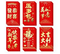 TCPENG 36 Pcs Red Envelopes Chinese New Year 6 Design Hong Bao, 2024 Chinese New Year Classic Red Envelopes Cute Lucky Gifts, Lunar Year of The Dragon Red Envelopes for Kids Wedding Birthday