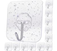 TCPENG® Adhesive Hooks Heavy Duty, 12 PCS Strong Adhesive Hooks for Bathroom,Self Adhesive Hooks Clear,Strong Wall Hooks Adhesive for Kitchen,Home and Office,12 Pack