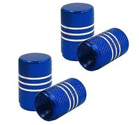 TCPENG® Dust Caps for Car Tyres, 4 Pieces Aluminum Alloy Tyre Valve Dust Caps, Easy-grip Thread Car Tire Valve Stem Caps Black Valve Caps Replacement for Cars,Bike, Motorcycle(Blue)