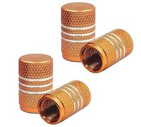 TCPENG® Dust Caps for Car Tyres, 4 Pieces Aluminum Alloy Tyre Valve Dust Caps, Easy-grip Thread Car Tire Valve Stem Caps Black Valve Caps Replacement for Cars,Bike, Motorcycle(Orange)
