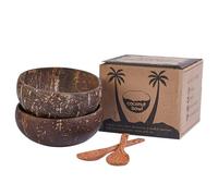 Tcrogsciss Natural Coconut Bowls with Spoons, Wooden Bowls, Eco-Friendly and Sustainable Serving Bowls, Medium, 2 Pcs
