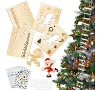 TCRZHHRX Christmas Gnome Set with 24 Rungs Rope Ladder & 2 Stickers, Reusable Wooden Gnome Stencil for Footprints, Creative Christmas Decoration for Floor and Windows, Advent / Christmas
