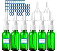 TCSYLSC 10 Pack Nasal Spray Bottle Empty, 30ML/1oz 6 Pack Green Refillable Fine Mist Sprayers Atomizers with 2 Pcs Funnels & 2 Pcs Labels