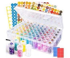 TCSYLSC Diamond Painting Storage Containers Set, 60 Grids Bead Organizer & Round Painting Labels and 12 Pcs Dispense, Diamond Paint Accessories Kits for DIY Art Craft Jewelry Bead Storage