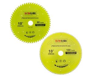 TCT250MXATPRO Saxton Professional Range TCT Circular Saw Blades 250mm 60 and 100T x 30mm Bore, 16, 20, 25mm Reduction Rings Compatible with Bosch Makita Dewalt etc