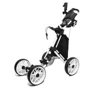 TCTNT GreenGlide Foldable Golf Trolley, 4-Wheel Push Cart with One Click FastFold, Aluminium Frame With Umbrella Holder