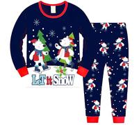 TCWWBB Boys Girls Christmas Pyjamas for 9-10 Years Old Kids Unisex Xmas Pjs Set Let it Snow Bear Print Navy Blue Nightwear Children Crewneck Cotton Long Sleeve 2Pcs Sleepwear