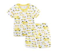 TCWWBB Boys Short Pyjamas Sets Kids Pjs Toddler Dinosaur Digger Tractor Print Sleepwear Boy Polyester Short Sleeve Crewneck Nightwear Baby Summer Clothes Age 2-8 Years Old