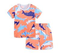 TCWWBB Boys Short Pyjamas Sets Kids Pjs Toddler Dinosaur Digger Tractor Print Sleepwear Boy Polyester Short Sleeve Crewneck Nightwear Baby Summer Clothes Age 2-8 Years Old