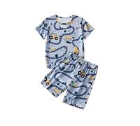 TCWWBB Boys Short Pyjamas Sets Kids Pjs Toddler Dinosaur Digger Tractor Print Sleepwear Boy Polyester Short Sleeve Crewneck Nightwear Baby Summer Clothes Age 2-8 Years Old