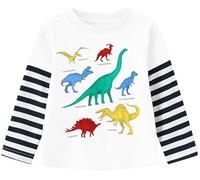 TCWWBB Boys Toddler Long Sleeve T-Shirt Kids Shirts Digger Dinosaur Moster Space T-Shirts Tops Cotton Casual Tees Crewneck Clothes Age 1-8 Years
