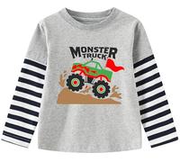 TCWWBB Boys Toddler Long Sleeve T-Shirts Kids Dinosaur Planet Outer Space Crewneck Tee Shirts 100% Cotton Tops Monster Truck Streak Shirts Baby Clothes Age 1-7 Years Old
