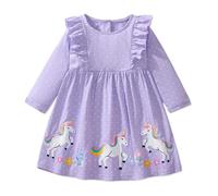 TCWWBB Girls Dresses Toddler Long Sleeve Causal Dress Pink Purple Cotton Unicorn Bunny Cartoon Shirt Dress Kids Winter Autumn Tulle T-Shirt Christmas Halloween Dresses for Kid Age 1-7 Years Old