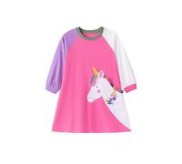 TCWWBB Girls Dresses Toddler Long Sleeve Causal Dress Pink Purple Cotton Unicorn Bunny Cartoon Shirt Dress Kids Winter Autumn Tulle T-Shirt Christmas Halloween Dresses for Kid Age 1-7 Years Old