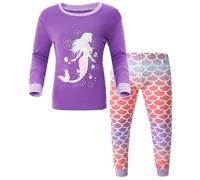 TCWWBB Girls Pyjamas for 2-3 Years Old Toddler Purple Cute Mermaid Pajamas Long Winter Pjs Set Toddler Sleepwear Cotton Crewneck Long Sleeve Nightwear 2 Piece Outfit Xmas Gift Clothes