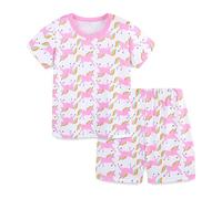 TCWWBB Girls Pyjamas Sets Kids Short Pjs Set Toddler Unicorn Mermaid Animal Print Polyester Sleepwear Little Girl Tops T-Shirt&Pants 2Pcs Summer Nightwear Clothes Age 2-8 Years