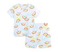 TCWWBB Girls Pyjamas Sets Kids Short Pjs Set Toddler Unicorn Mermaid Animal Print Polyester Sleepwear Little Girl Tops T-Shirt&Pants 2Pcs Summer Nightwear Clothes Age 2-8 Years