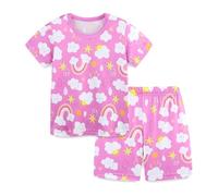 TCWWBB Girls Pyjamas Sets Kids Short Pjs Set Toddler Unicorn Mermaid Animal Print Polyester Sleepwear Little Girl Tops T-Shirt&Pants 2Pcs Summer Nightwear Clothes Age 2-8 Years