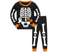 TCWWBB Halloween Pyjamas Kids Unisex Glow in the Dark Skeleton Ghost Print Pjs Set Boys Girls Sleepwear Cotton Long Sleeve 2 Piece Nightwear Baby Gift Clothes Set Age 2-8 Years Old