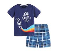 TCWWBB Kids Boys Summer Short Outfits Clothes Set Toddler Cool Astronaut Rocket Print Short Sleeve Cotton T-Shirt Tops and Shorts 2Pcs Crewneck Clothing Set Age 1-7 Years Old