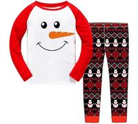 TCWWBB Kids Christmas Xmas Pyjamas Boys Girls Snowmen Santa Claus Reindeer Bear Pjs Set Children Sleepwear Crewneck Cotton Long Sleeve Nightwear 2 Piece Clothes Set Age 2-12 Years Old