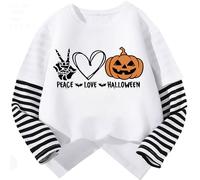 TCWWBB Kids Unisex Age 4-5 Years Old Halloween Long Sleeve Shirts Toddler Shirts Glow in the Dark Cat Pumpkin Ghost tshirts Kids White Tops Cotton Casual Tees Crewneck Winter Clothes