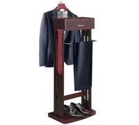 TCXSSL Suit Stand For Man And Women With Top Tray Drawer Non-slip Trouser Bar And Shoe Shelf Wood Valet Stand,For Entryway Office Living Room Free Standing Clothing Garment Rack(DE-VL16245)