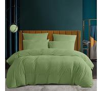 TCXZTYJH Green Double Duvet Cover Set Fleece Bedding Sets Velvet Soft Winter Thermal Cozy Breathable Reversible Bed Cover Set with Pillow Shams 50x75 cm,Double Bed