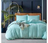 TCXZTYJH Mint Green Duvet Cover Double Textured Bedding Set Plain Blue Polycotton with 2 Pillow Covers Cute Design Fade Resistant