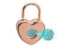 Tcyoatoa Heart Shaped Fingerprint Padlock, Small Smart Padlock for Gym Locker, Backpag, School, Mailbox, Travel Suitcase (Rose Gold)