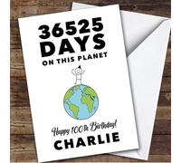 TCZ 100th Birthday Card Personalised 36525 Days On This Planet Funny Custom Card Personalised Cards, For Anyone, Funny, Milestone Birthdays, Birthday, 100th