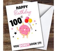 TCZ 100th Birthday Card Personalised Female Funny Donut Custom Card Personalised Cards, For Anyone, For Her, Funny, Milestone Birthdays, Food & Drink, Birthday, 100th
