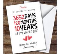 TCZ 10th Wedding Anniversary Card Personalised The Most Amazing Days Months Years Custom Card Personalised Cards, For Husband, For Wife, Him, Her, Anniversary, 10th