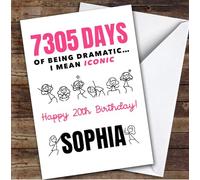 TCZ 20th Birthday Card Personalised Pink Funny Female Doodle Days Of Being Dramatic Custom Card Personalised Cards, For Anyone, For Her, Funny, Milestone Birthdays, Birthday, 20th