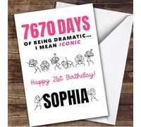 TCZ 21st Birthday Card Personalised Pink Funny Female Doodle Days Of Being Dramatic Custom Card Personalised Cards, For Anyone, For Her, Funny, Milestone Birthdays, Birthday, 21st