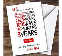 TCZ 3rd Wedding Anniversary Card Personalised Amazing Seconds Minutes Hours Days Custom Card Personalised Cards, For Husband, For Wife, Him, Her, Anniversary, 3rd