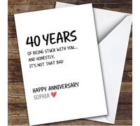 TCZ 40th Wedding Anniversary Card Personalised Years Of Being Stuck With You Custom Card Personalised Cards, For Husband, For Wife, Him, Her, Anniversary, 40th